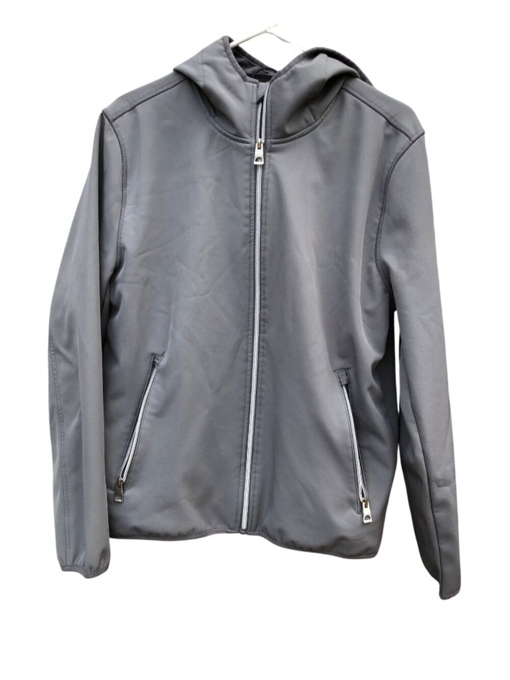Guess Jacket Mens M Gray Hoodie Logo Full Zip Pockets 12AP689 Stretch Lightweigh